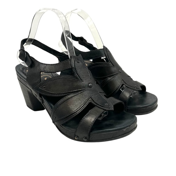 Dansko Shoes - Dansko Nina Black Leather Flower Block Heel Slingback Comfort Sandals Women’s 39